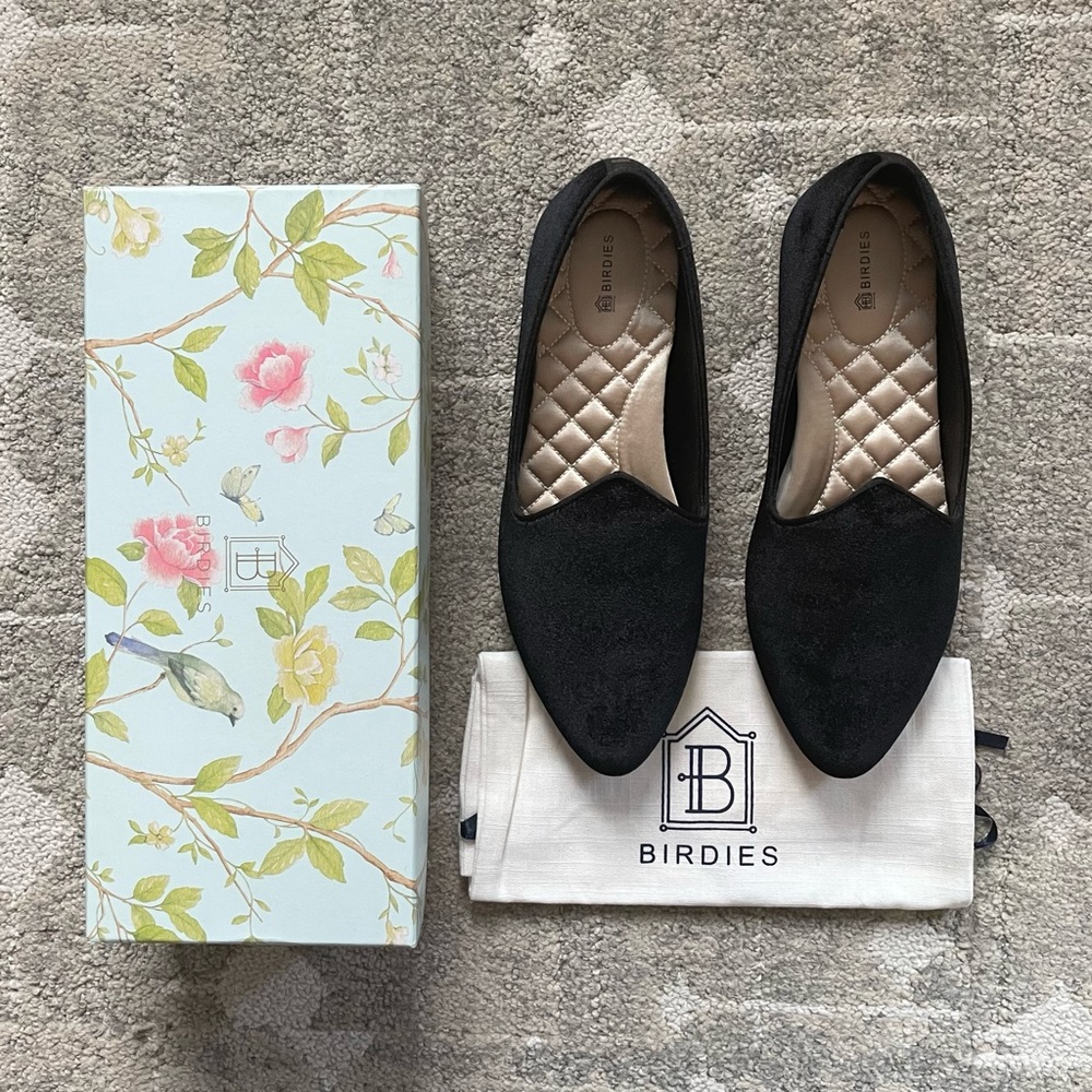 Birdies The Heron black velvet pointy flat 🖤 elegant loafer flats 8.5 NIB